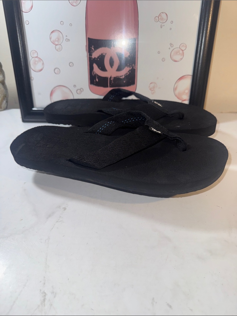 Teva Men's Mush II Black Foam Strap Flip Sandals - Size 11
